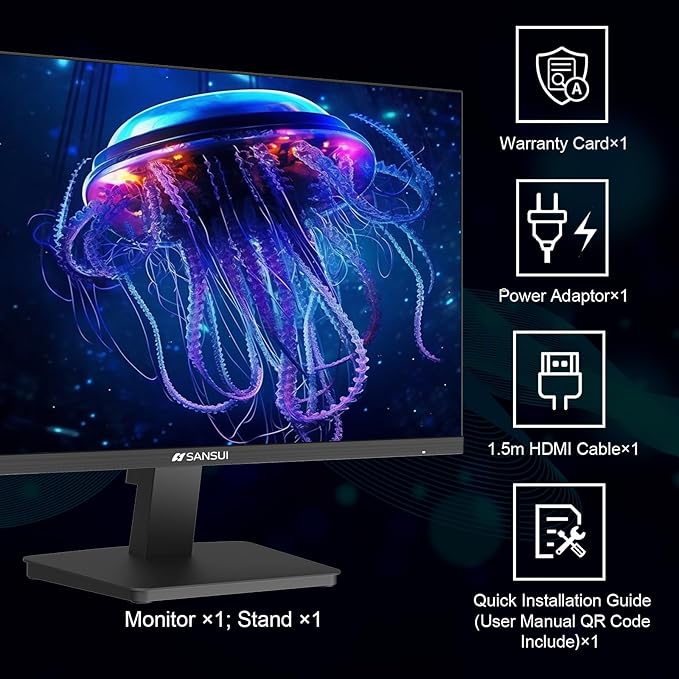 SANSUI 27 Inch Computer Monitor 120Hz, FHD 1080P Monitor, HDMI DP Ports FreeSync, HDR 110% sRGB, Tilt Adjustable Frameless VESA Compatible for Office and Home (ES-27F2, HDMI Cable Included)