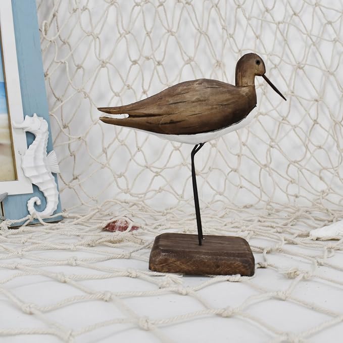 Wood Bird Statue Nautical Decor Decorative Sea Birds Sculpture Wooden Tabletop Figurine Coastal Ocean Beach Themed Decoration for Home Yard Bathroom Living Room (6.7" H)