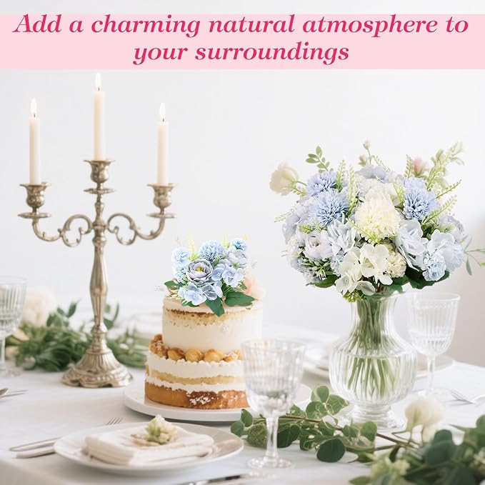 Olgaa 12 Bundles Peonies Artificial Flowers Silk Flowers Fake Peony Bouquet Faux Peonies Flowers Bulk for Wedding Decor Centerpiece Table Decorations (Blue White)