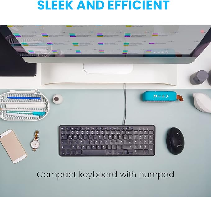 Perixx PERIBOARD-213U Wired Silent USB Scissor Keyboard - 14.45x4.76x0.70 Inches Compact Design with Number Pad - Black - US English (PB-213BUS-11738)