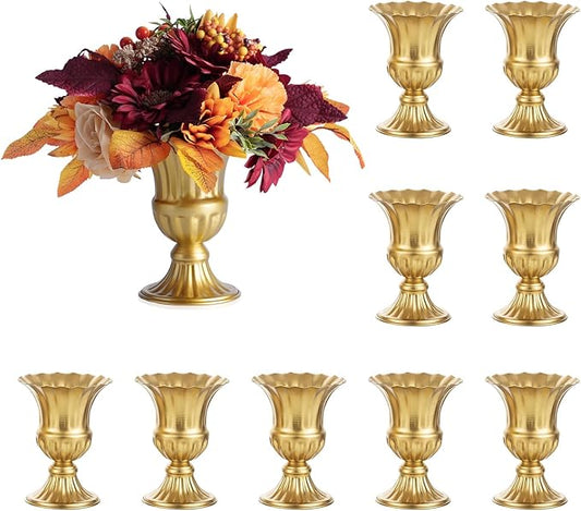 Nuptio Pcs of 10 Metal Urn Planter Elegant Wedding Centerpieces Vase for Wedding Party Decoration, 16cm/6.3" Tall Trumpet Vase Flower Holder for Anniversary Ceremony