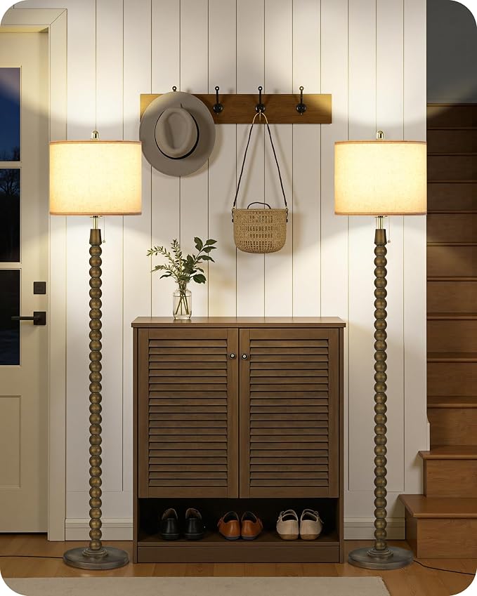 65" Oak Wood Floor Lamps for Living Room with Pull Chain Switch, Adjustable Color Temperatures, Vintage Farmhouse Floor Lamp, Tall Standing Lamp for Bedroom, Entryway, Rustic Brown FE28LD05