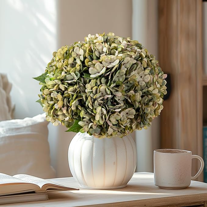 10PCS Fake Hydrangea Artificial Flowers Hydrangea Bouquet for Home Wedding Bridal Bouquet Office Party Table Centerpiece DIY Floral Decor (Autumn Green)