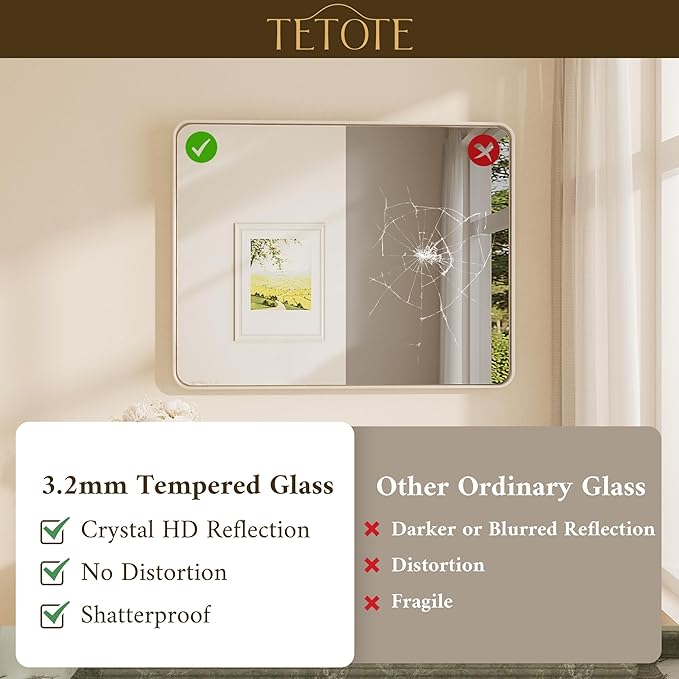 TETOTE 55 x 30 Inch Brushed Nickel Bathroom Mirror for Vanity Metal Framed Mirror Modern Farmhouse for Living Room Entryway(Horizontal/Vertical)