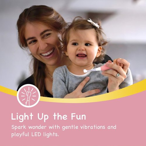 Papablic Sonic Electric Toothbrush for Babies & Toddlers | 2-Stage Design, Pink, Ages 0-3
