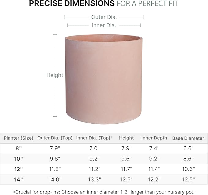 FaithLand 14 Inch Fiberstone Planter - Lightweight Modern Cylinder Plant Pot with Drainage Hole & Plug, Indoor Outdoor Use, Terracotta Color