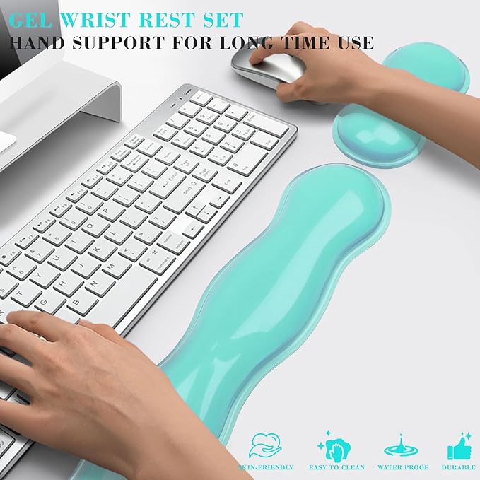 Gel Wrist Rest for Keyboard and Mouse, Wrist Rest for Keyboard, Mouse Wrist Support, Pain Relief, Cool Touch, Non-Skid, Keyboard and Mouse Wrist pad Set