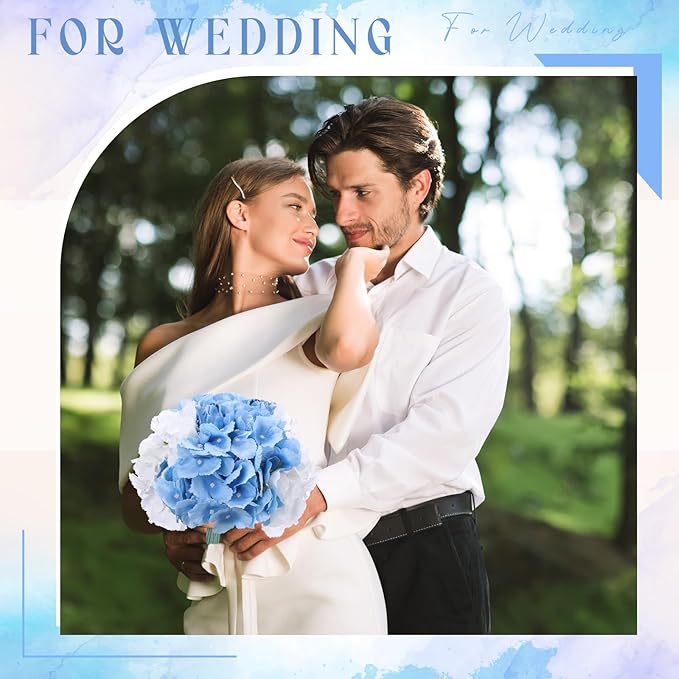 Unittype Silk Hydrangea Artificial Flowers Heads with Stems Faux Hydrangea Flowers for Wedding Centerpieces Bouquets DIY Floral Decorations for Home Indoor(White and Sky Blue,300 Pieces)