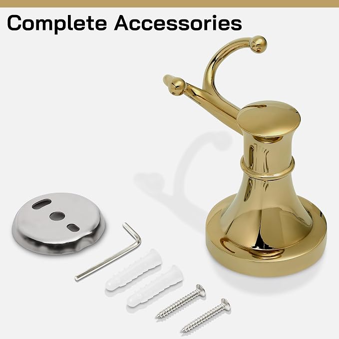 Gold Bathroom Towel Hook, Brushed Gold Bathroom Robe Hook, Heavy Duty Double Towel Hooks Bath Modern Coat Clothes Hook Wall Mounted for Kitchen Washroom