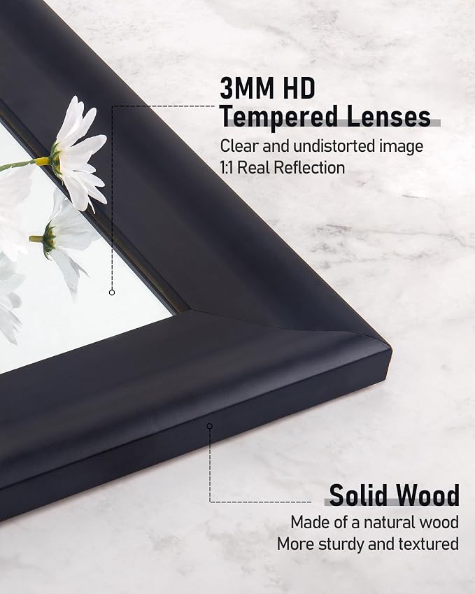 CULER Black Wood Wall Mirror for Bathroom,Rectangle Rustic Large 30 x 48 inch Hanging Vanity Mirrors with Wooden Frame for Living Room,Bedroom,Entryway