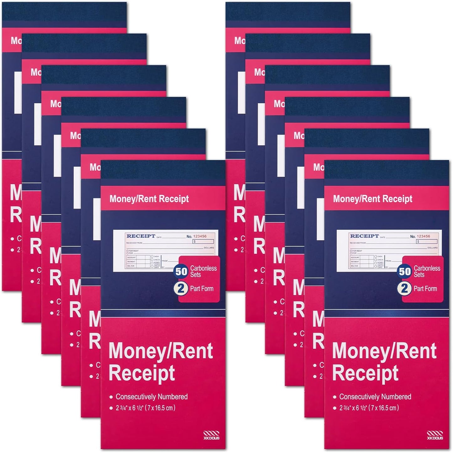 XKDOUS Receipt Book - 12 Pack Carbonless Money & Rent Receipts | 2-3/4" x 6-1/2" for Small Business