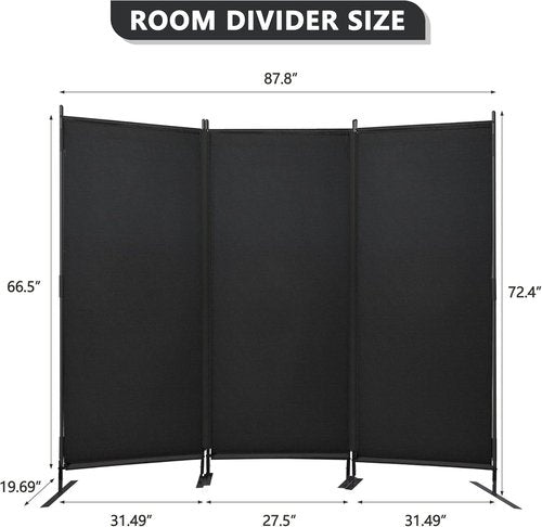 JAXPETY Room Divider - 6Ft Privacy Screen | Flexible Folding Partition for Office, Black 88"W x 73"H
