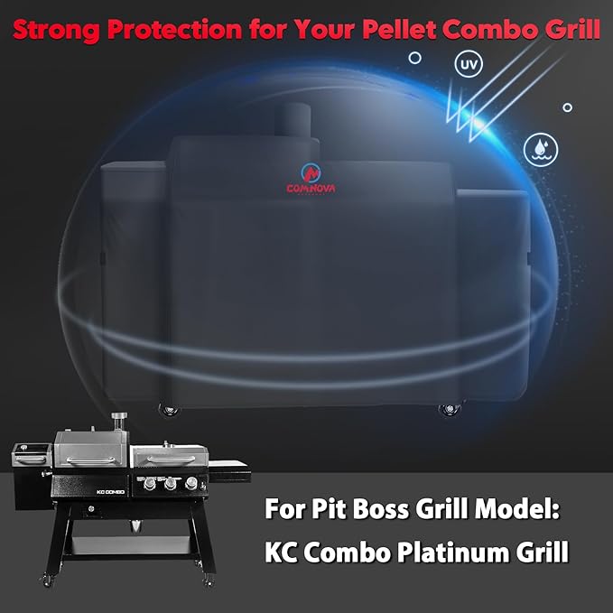 Comnova Grill Cover for Pit Boss KC Combo - Premium Wood Pellet Smoker Cover for Pitboss Waterproof & Heavy Duty, 600D Pellet BBQ Cover for Pit Boss KC Combo Platinum Series Grill