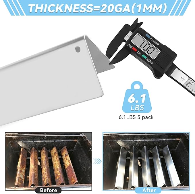 17.5" Flavorizer Bars for Weber Genesis 300 Series Grills with Front Control Knob, Replacement for Genesis Grill Parts E310 S310 E320 S320 E330 S330 Stainless Steel Heat Plates for 7620, 5 Pack