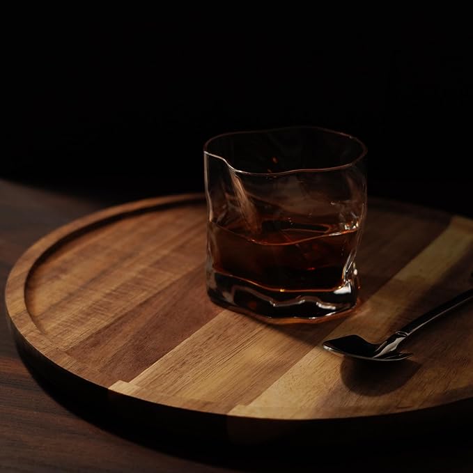 PINXIURY 15.7 Inch Round Wooden Decorative Serving Tray for Coffee Table and Home Decor, Round Wood Tray for Table Centerpiece, Small Candle Tray, Acacia, Appetizer Charcuterie Board