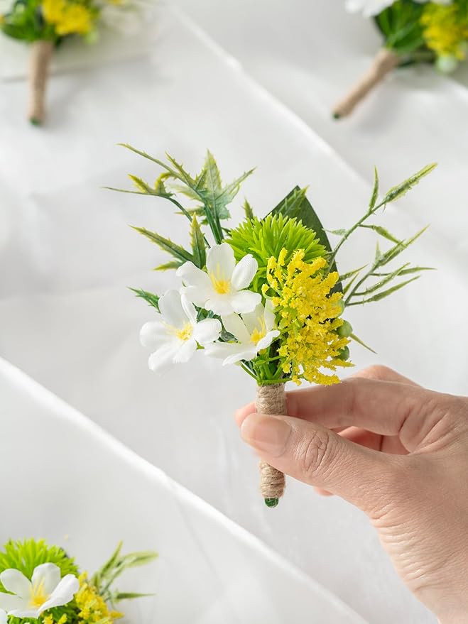 Greenery Boutonnieres with Pins for Men Wedding Groom and Groomsmen Succulent Plants Boutonniere for Rustic Fall Vintage Wedding Prom Set of 10
