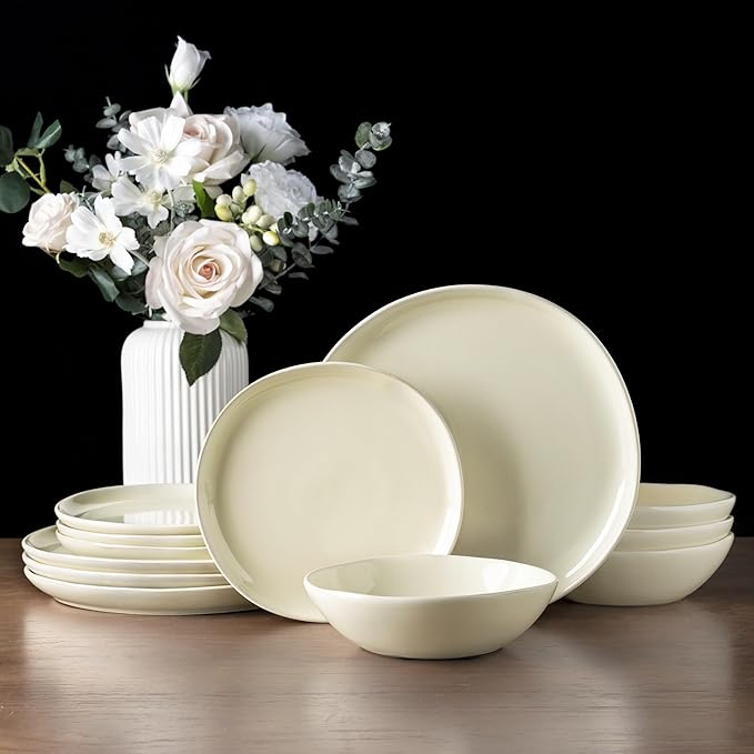 AmorArc Ceramic Dinnerware Sets,Handmade Reactive Glaze Stoneware Plates and Bowls Sets,Highly Scratch Resistant | Dishwasher & Microwave Safe Dishes Set,Service for 6 (18pc)