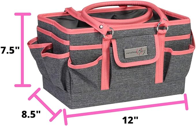 Everything Mary Deluxe Store & Tote Organizer – Heather & Pink Craft Tote with Handle – Stylish Storage for Scrapbooking, Sewing, Art Supplies & DIY Creative Projects