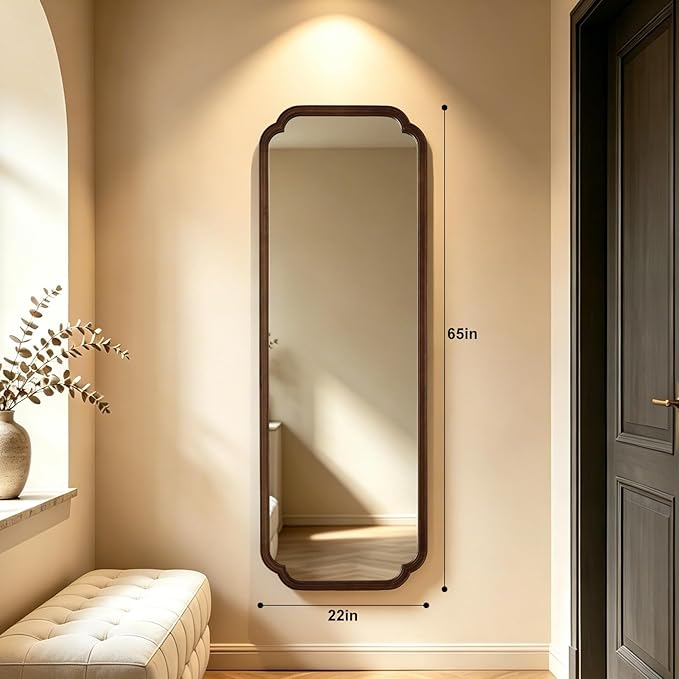 WallBeyond Full Length Mirror Wall Mounted 65"x22", Rustic Wooden Frame Floor Mirror, Large Full Body Mirror for Bedroom, Leaning or Hanging Against Wall (Walnut Solid Wood)