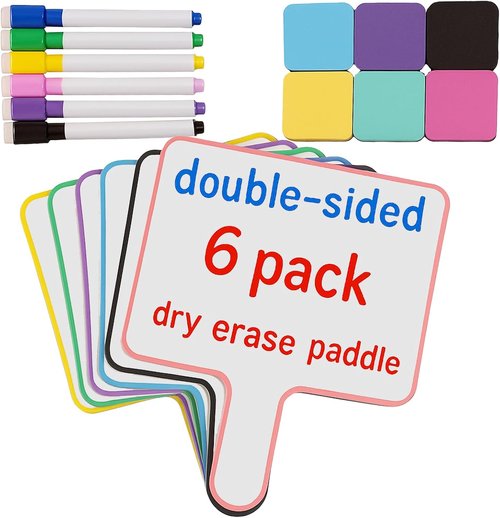 Skiennix 10''X 8'' Dry Erase Paddles - Double-Sided Whiteboards with Markers & Erasers for Classroom Activities (6 Pack)