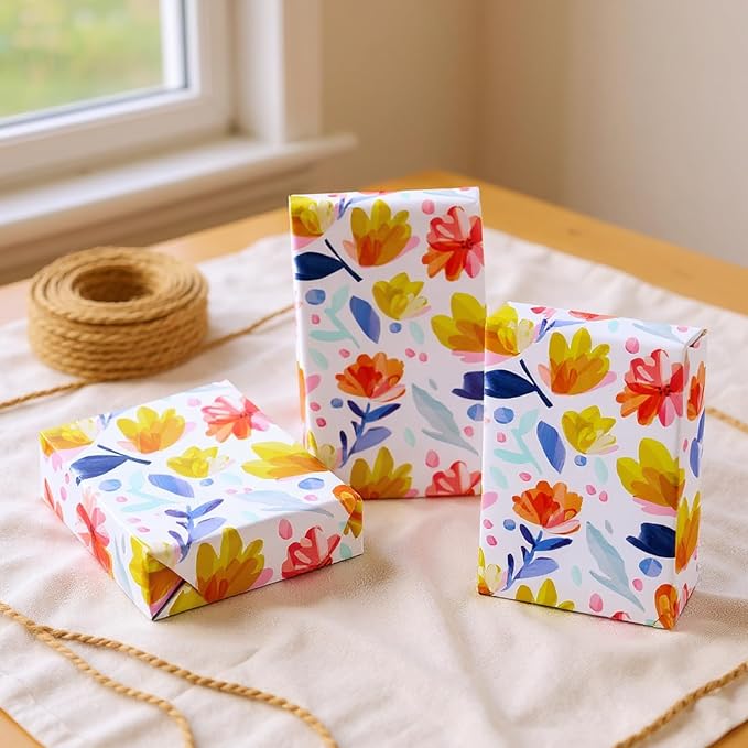 Miss DuiDui Foral Gift Wrapping Paper Rolls, 17 inch x 32.8 feet, Multi-Color - Watercolor Flower Design for Birthday, Bridal Shower, Mother's Day, Birthday, Wedding, Party, Holiday