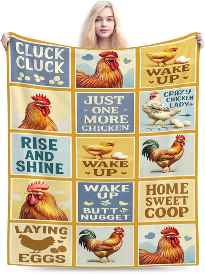 Chicken Blanket Rooster Throw Blanket Farm Animal Soft Cozy Fleece Fuzzy Stuffed Plush Flannel Gifts for Girls Women Boys Kids Adults 50"X60"