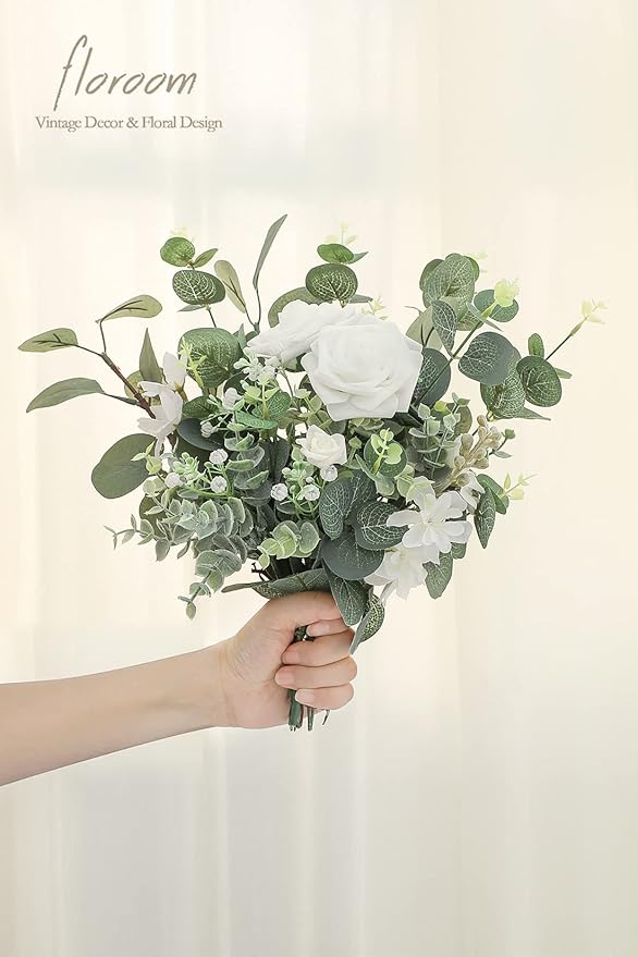 Floroom 3 Kinds of Artificial Silver Dollar Eucalyptus Stems Faux Greenery Spray, 19pcs Best Filler Fake Plants for DIY Bouquet Wedding Centerpieces