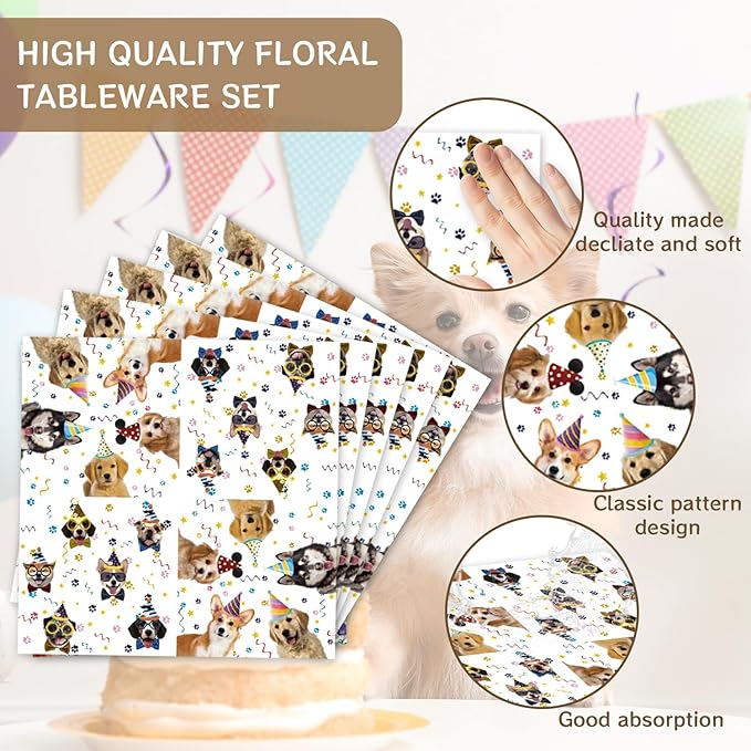 40Pcs Happy Dog Birthday Party Decorations, Disposable Puppy Dessert Plates Napkins Supplies Dog Party Decorations for Birthday Baby Showers