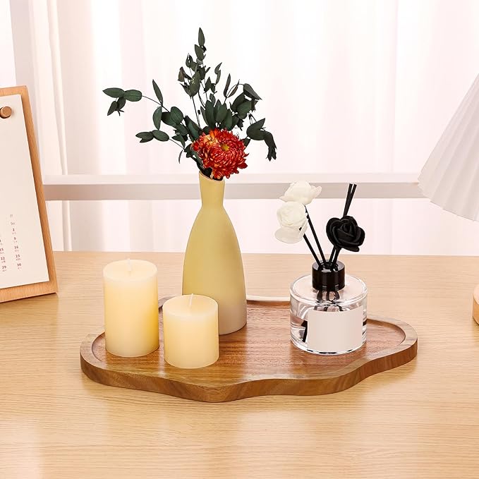 Small Decorative Tray Wood Decorative Serving Tray for Candles Perfume, Cloud Wooden Jewelry Tray Trinket Dish, Wooden Trays for Coffee Table Home Decor