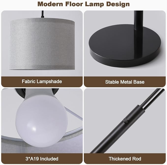 Netin 3 Light Arc Floor Lamps for Living Room, Led Floor Lamp with Remote Control, Modern 80" Tall Standing Lamp with Gray Shades, 3 Color Temperature, Mid Century Tree Floor Lamp for Bedroom, Office