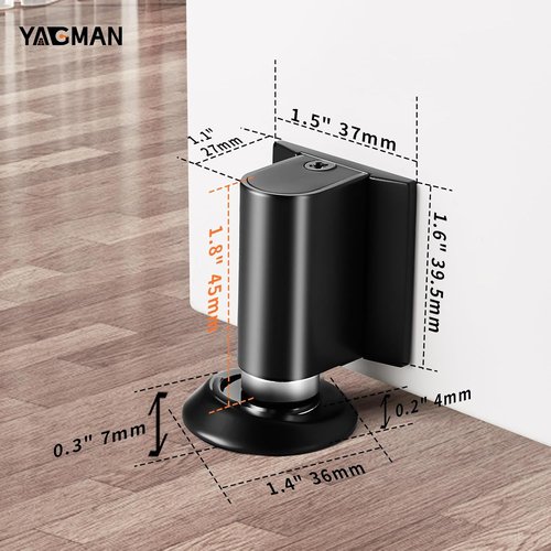 Magnetic Door Stopper by MB-1 | Retractable Magnet Floor Door Holder - No Drilling, Adhesive, Black