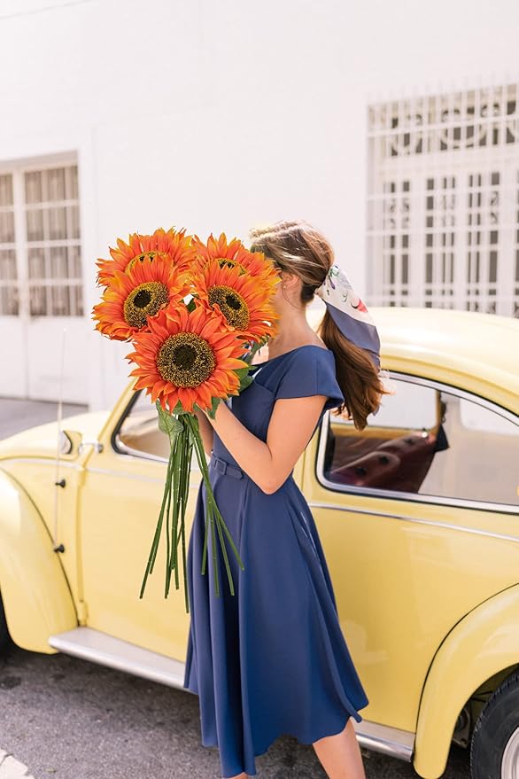 Sunflowers Artificial Flowers 26" Long Stem Large Fake Sunflower Decor Floral Arrangements Centerpiece for Home Decor Wedding Party Orange Flowers Artificial For Decoration 8" Full Bloom Flowers