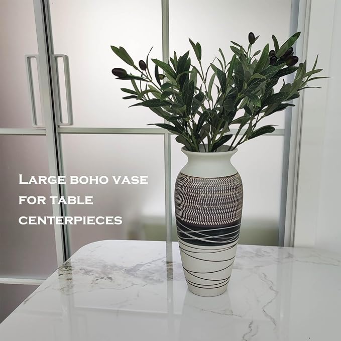 Ceramic Rustic Farmhouse Vase, 12.6" Large Vintage Flower vase for Home Decor, Tall Boho Textured Vases for Living Room, Table, Mantel, Shelf and Centerpieces Decor and Housewarming