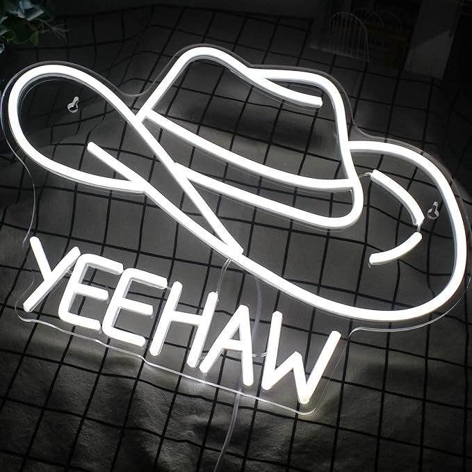 Cowboy Hat Neon Sign Cowboy LED Sign for Wall Decor USB Powered White Cowboy Hat Neon Light for Gameroom Bedroom Livingroom Bar Office Beer Bar 16.5 x11.4 inch