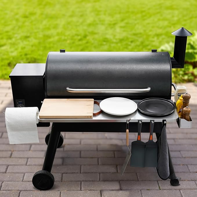Stanbroil Stainless Steel Folding Shelf for Traeger Pro 34 Series, Texas Elite 34, Century 885, Upgraded Front Table with Caddy Organizer, Paper Towel Holder & Hooks Replacement for BAC363