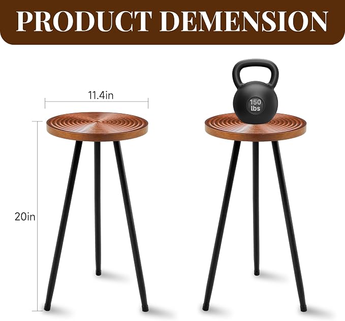 Lawn Social Tall Plant Stand Indoor, 20" Mid Century Modern Plant Table, Wood & Metal Plant Holder for Flower Pots, Round Small Side Table for Living Room Bedroom Balcony Decor, Walnut (11.4"x20")