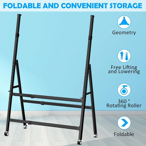 A-Frame Foldable Whiteboard Stand - Adjustable Height & Width | Mobile Stand with Wheels (Black)