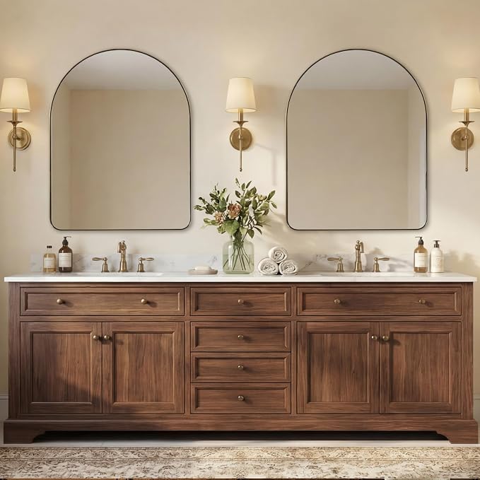 ANDY STAR Arched Mirror, 28 x 36 Inch Brushed Gold Wall Mirror in Stainless Steel Metal Frame, Arch Top Rounded Corner 1 Inch Deep Set Design Wall Mount Hangs Vertical
