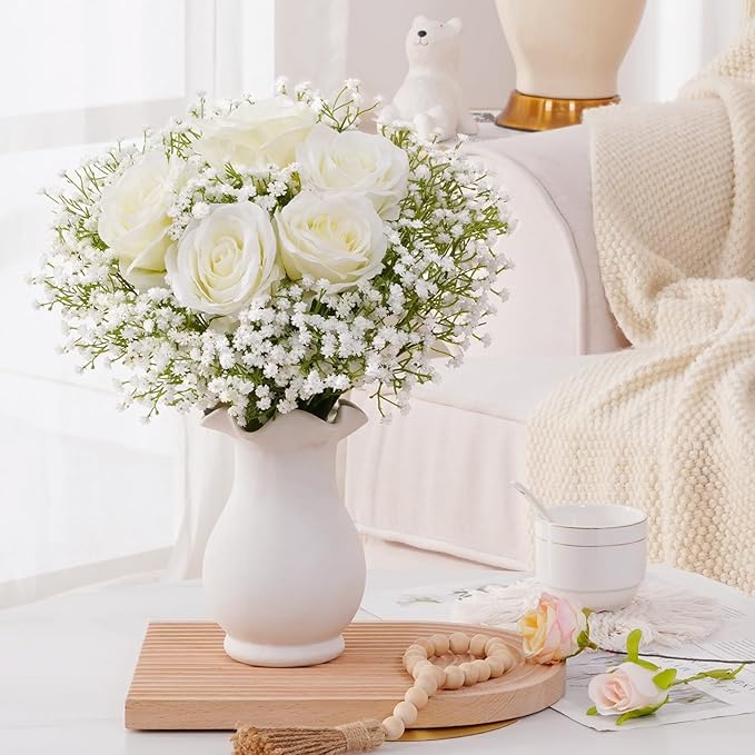 100 Pcs Babys Breath Artificial Flowers, Baby Breath Flowers Artificial Bulk, Real Touch White Fake Flowers, Faux Babies Breath Gypsophila for Wedding Home Decor Floral Arrangement