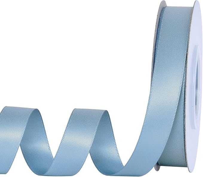 YAMA Dusty Blue Double Faced Satin Ribbon, 5/8 Inch 25 Yards, Dusty Blue Ribbon for Gift Wrapping Crafts Hair Bows Wedding Party Decoration