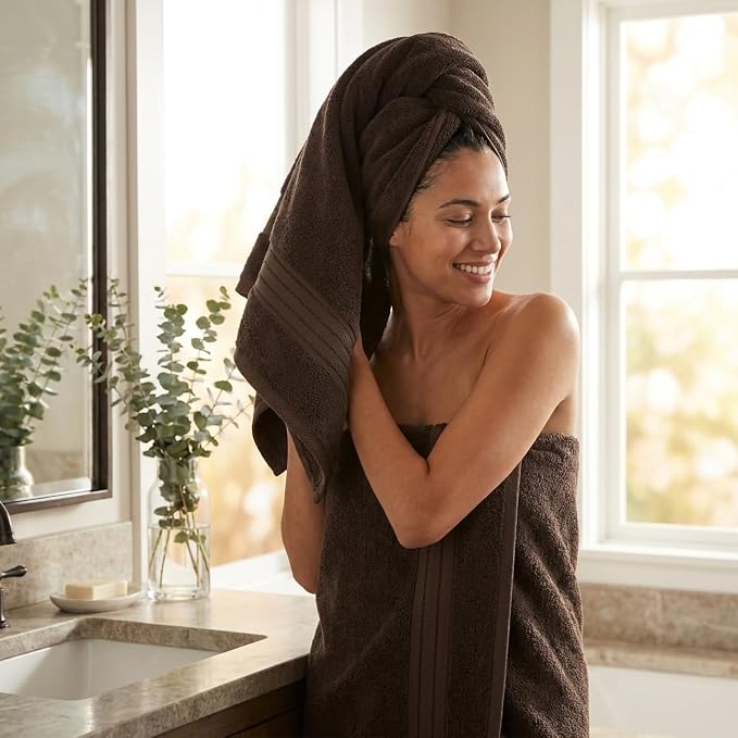 COZYART Brown Bath Towel Set, Cotton Hotel Large Towel Bulk for Bathroom, Thick Bathroom Sets of 6 with 2 Bath Towels, 2 Hand Towels, 2 Washcloths, 650 GSM