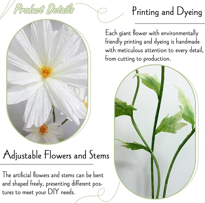 Giant Daisy Flowers Artificial, Large Paper Flower for Decoration, 6.1ft Big Daisies Flowers Decor, No fading for Birthday Party Garden Office Home Wedding Graduation Shop Window Display 3Pcs(White)