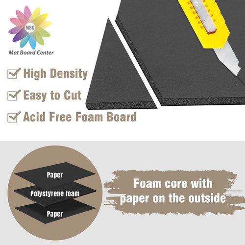 Mat Board Center | Acid-Free Foam Boards - Pack of 10, 5x7 Inch Black, 3/16" Thick