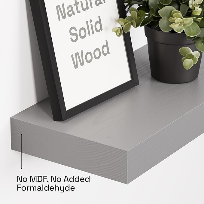 BAOBAB WORKSHOP Wood Floating Shelves for Wall - Rustic Shelf 24 inch - Grey Bathroom Shelves - Solid Wood Shelves for Wall for Bedroom Kitchen Living Room - Gray Shelves - 24 x 6.7 Inch, Set of 2
