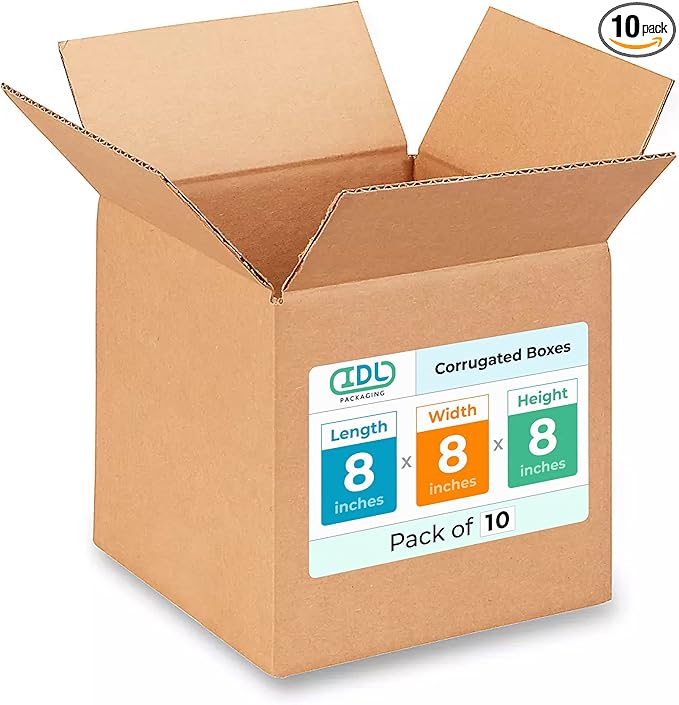 IDL Packaging - B-888-10 Cube Corrugated Shipping Boxes 8"L x 8”W x 8"H (Pack of 10) - Excellent Choice of Strong Packing Boxes for USPS, UPS, FedEx Shipping