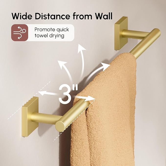 USHOWER Brushed Gold Towel Bar, 18 Inch Towel Racks for Bathroom Wall Mounted, 304 Stainless Steel Towel Holder with Square Base, Modern Home Decor (Total Length 20 Inch)