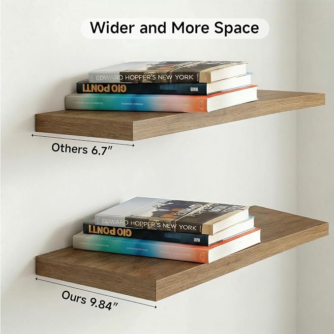 47in Floating Shelves for Wall, Wall Mounted Shelves for Decor Storage Set of 2, Floating Shelf for Bedroom, Bathroom, Living Room and Kitchen（Gray Oak）