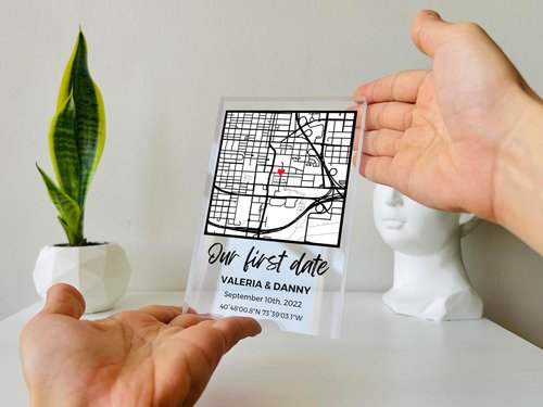 NEXT DAY SHIP Custom Our First Date Map Acrylic Plaque - Personalized Couple Gift for Anniversary & Valentine's Day