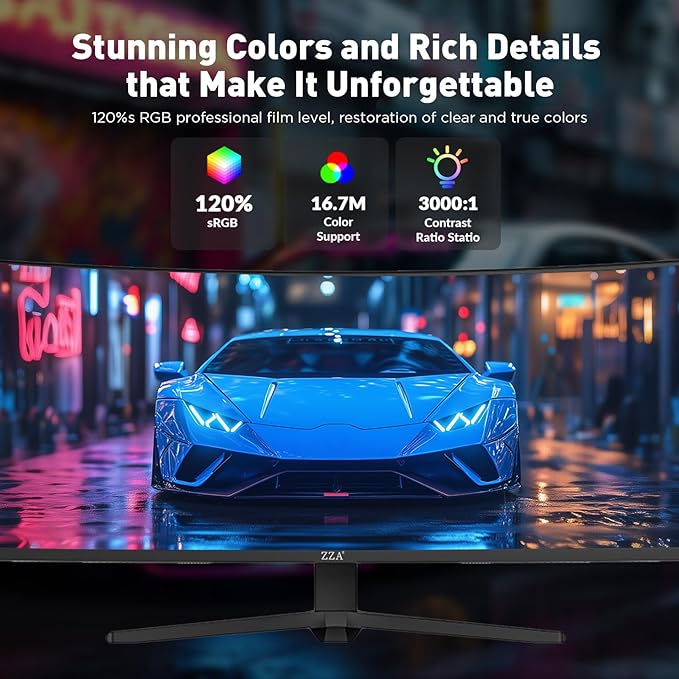 ZZA 49 Inch Ultrawide Curved Gaming Monitor, 165Hz, DQHD 5120x1440P, 1500R, Ultra-Wide 32:9 Screen, HDMI 2.0&DP1.4, 1ms MPRT, HDR, FreeSync G-Sync Compatible, VESA Compatible, Height/Tilt Adjustable