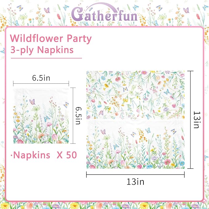 Wildflower Party Decorations Kit: Flower Birthday Decorations, Includes Wildflower Paper Napkins,Disposable Floral Cocktail Napkins for Wildflower Baby Shower Decorations